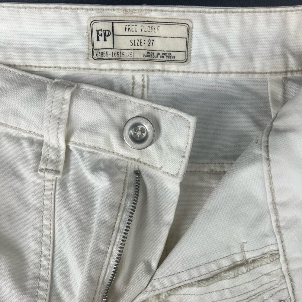 Free People White Cargo Distressed Mini Skirt With Pockets Raw Hem Size 27 - Picture 5 of 10